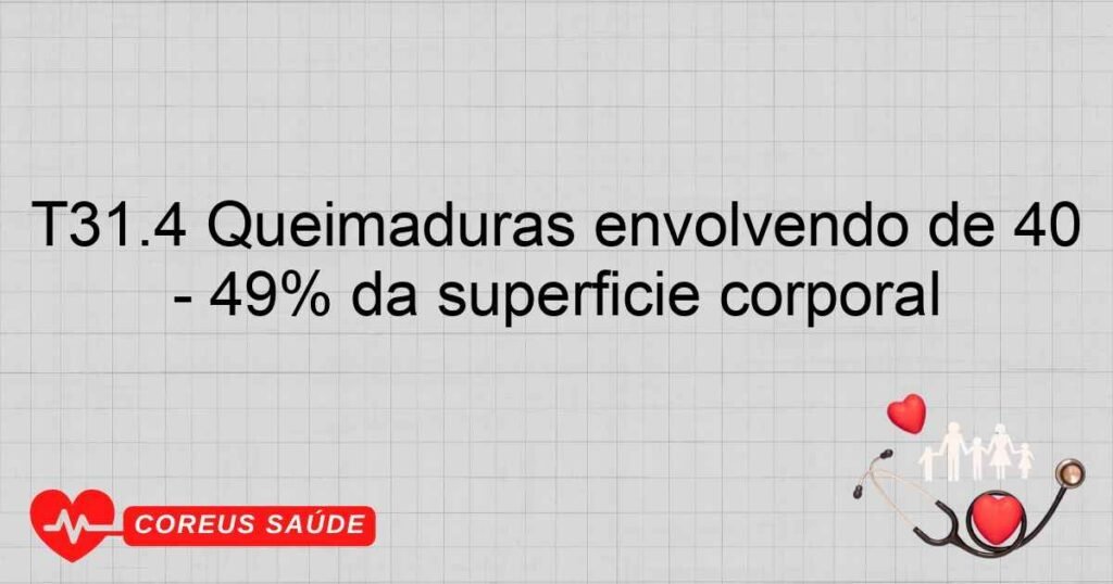 T31.4 Queimaduras envolvendo de 40 49% da superfície corporal T31.4 Queimaduras envolvendo de 40 49% da superfície corporal