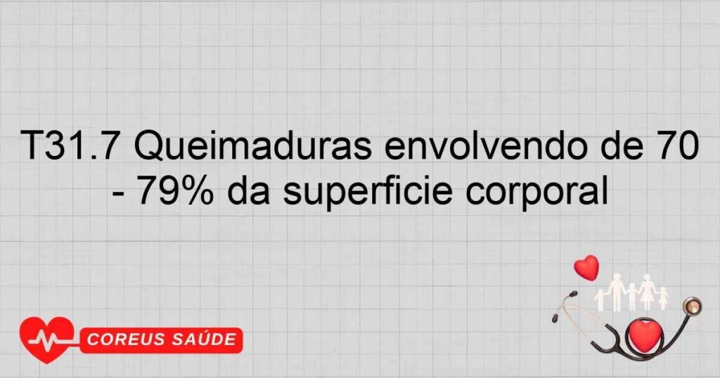 T31.7 Queimaduras envolvendo de 70 79% da superfície corporal T31.7 Queimaduras envolvendo de 70 79% da superfície corporal