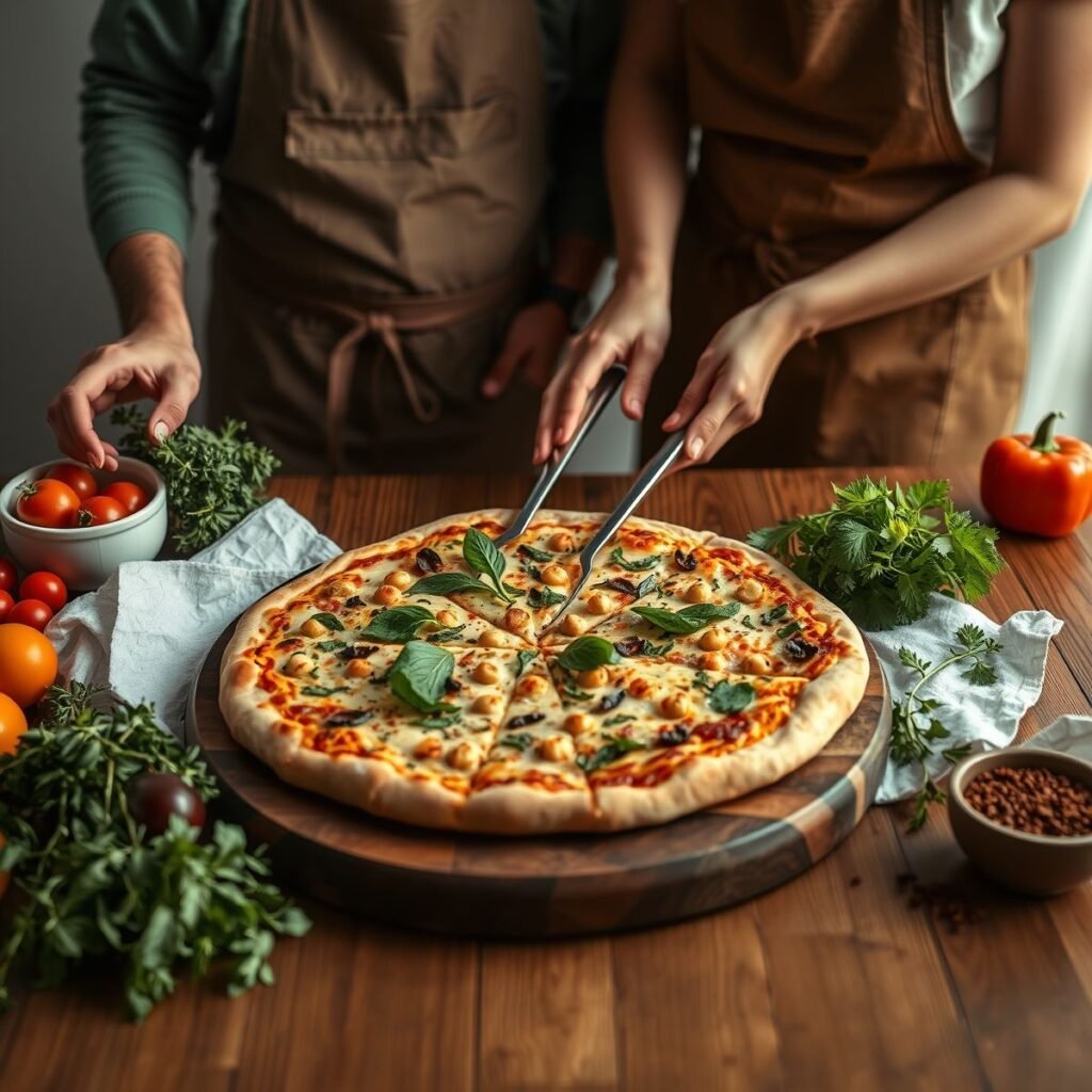 Pizza fit de grão-de-bico com temperos: receita saudável e saborosa Pizza fit de grão-de-bico com temperos: receita saudável e saborosa